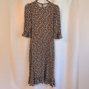 Reformation Black Multicolored Floral Crepe Dress (Size 4)